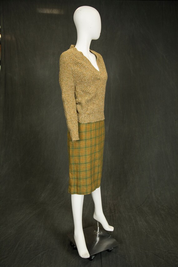 1960s Catalina Green Yellow Virgin Wool Skirt - E… - image 2