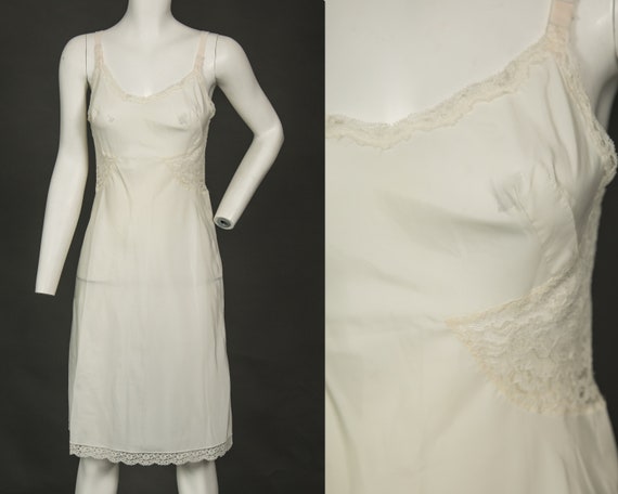 1950s Barbizon Tafredda White Slip w Lace - Small - image 1