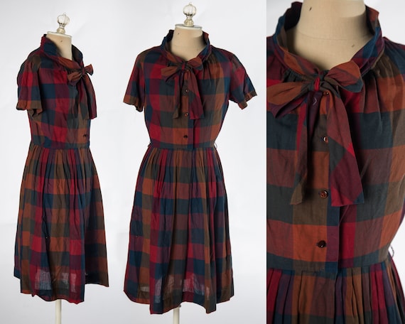 Amazing 1950s Red Plaid Cotton Shirtdress by Mr. K