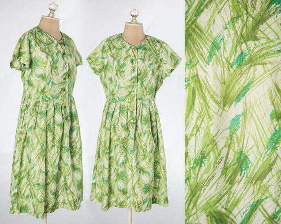 Lovely 1950s - 1960s Green Abstract Grass like Pri