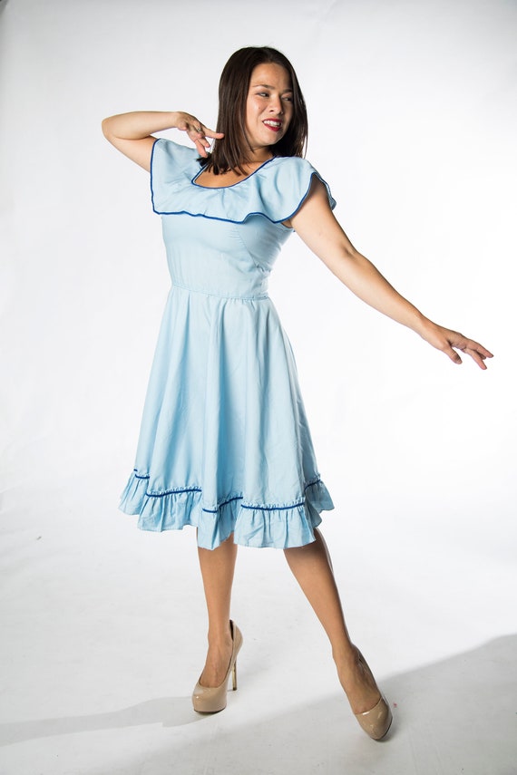 Fun 1960s Baby Blue Country Line dance dress with… - image 2