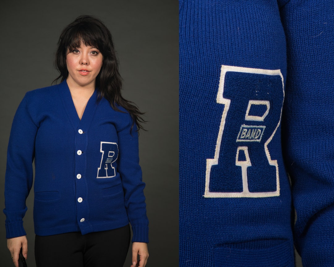 Athletic 1960s Blue Cardigan R Band by Bristol Products - Large