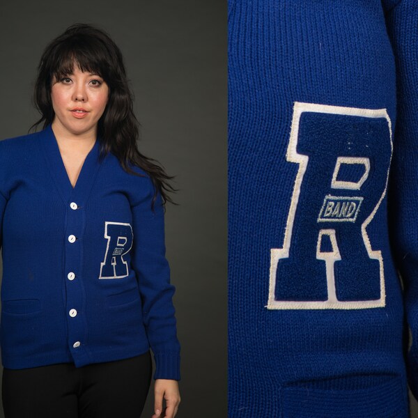 Athletic 1960s Blue Cardigan R Band by Bristol Products  - Large, Extra Large, 1x