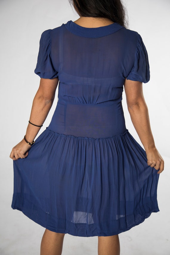 Amazing 1920s Blue Sheer Drop Waist Dress - Medium - image 7