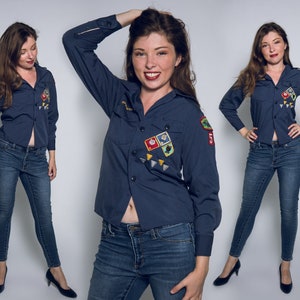 Super fun 1970s Boy Scout blue button up top from Wisconsin Minnesota - Small