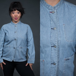 1990s GAP Denim Striped Jacket  - Medium/ Large