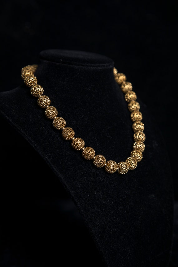 Monet Necklace Gold Tone Filigree Ball Beaded