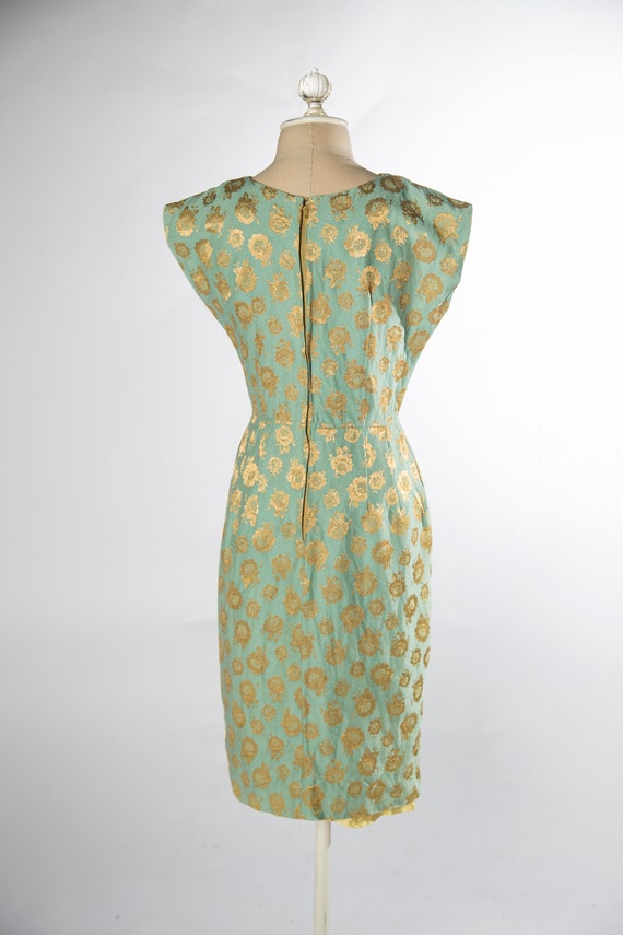 Eye catching 1960s Green with Gold Brocade Sheath… - image 7