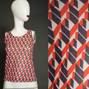 1960s - 1970s Geometric Tank Top Orange Black - Small Medium