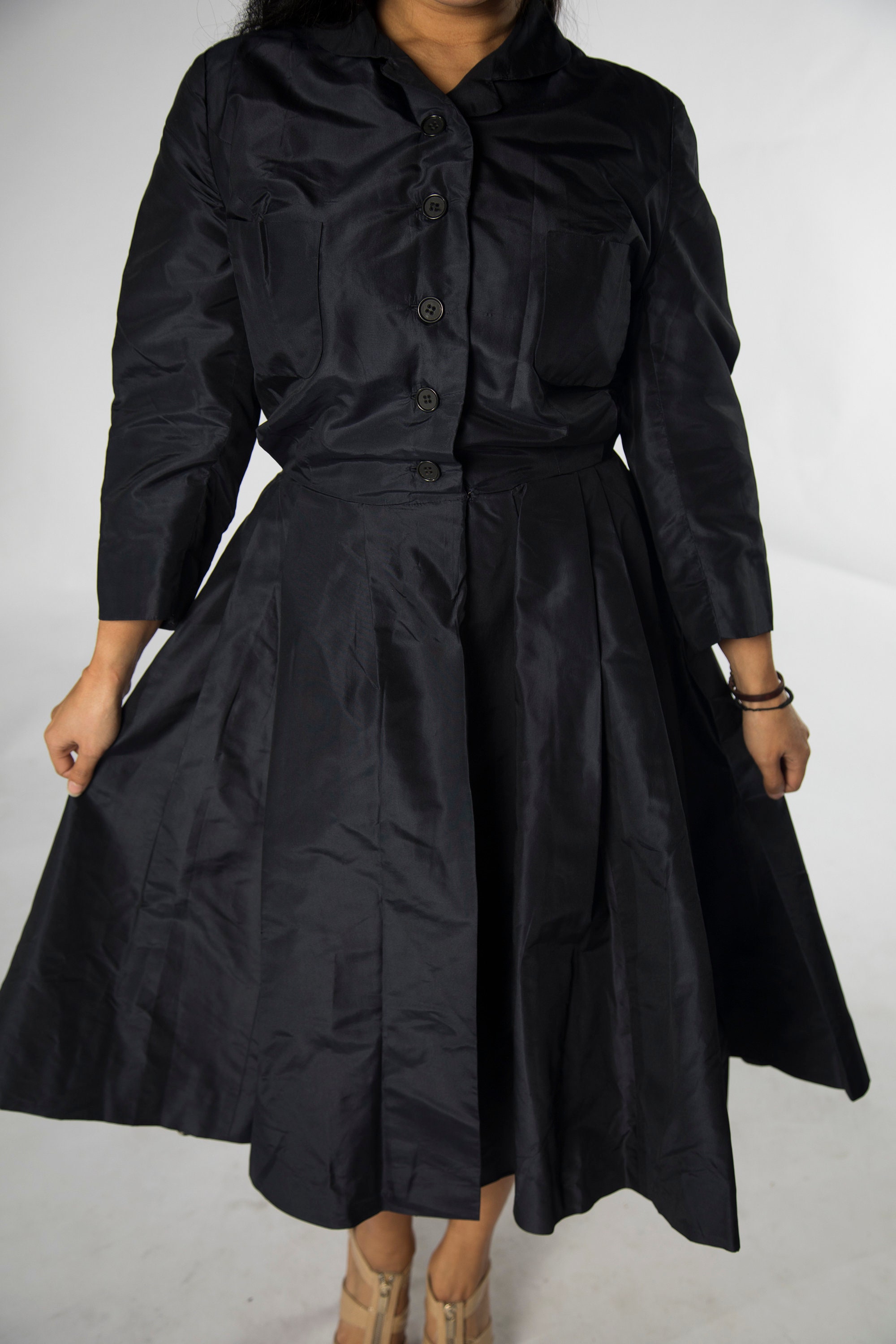 WAIST SHAPE FLARE JACKET ブラック　Sサイズ TA TUXEDO BACK FLARE LONG JACKET(S BLACK): Vintage 1.2｜THE