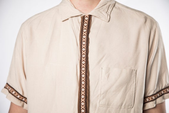 1960s Tan Button Up with Brown Woven Details by P… - image 7