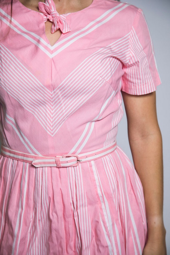 Gorgeous 1950s Pink White Striped Fit N Flare Day… - image 6