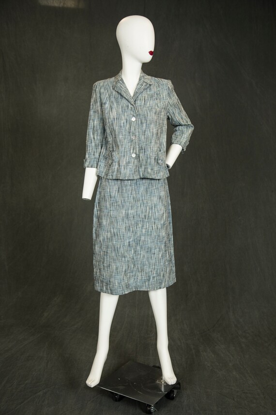 1940s Nancy Gale Blue and White 2 Piece Skirt Sui… - image 3