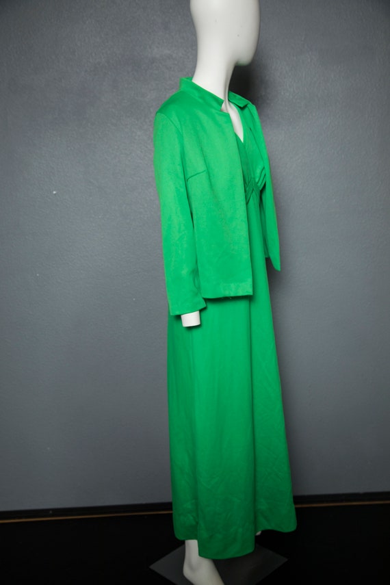 Fun 1970s Bright Green Maxi Dress Jacket Set Poly… - image 6