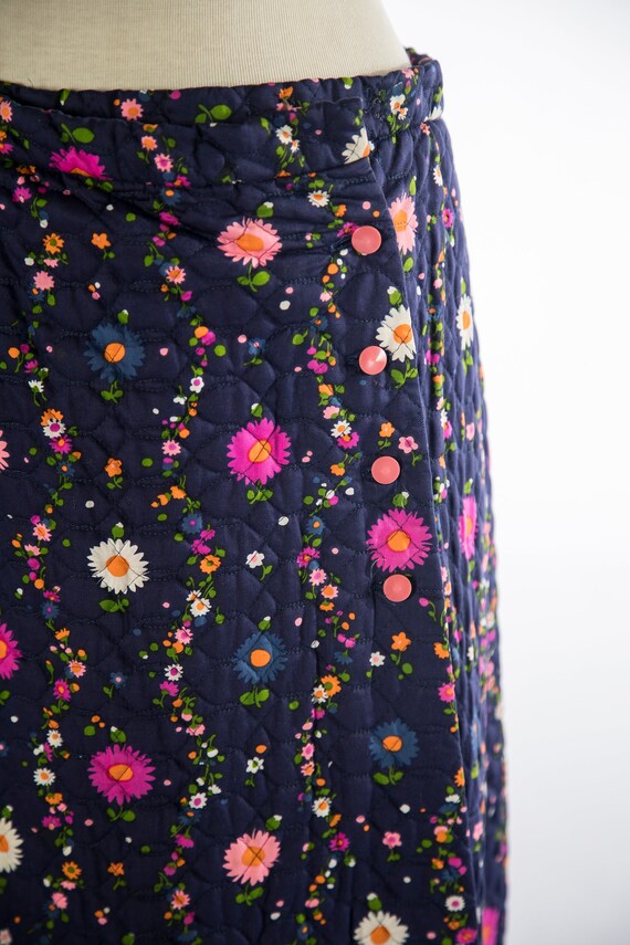Colorful 1970s Quit Warp Skirt Floral and Plaid P… - image 4