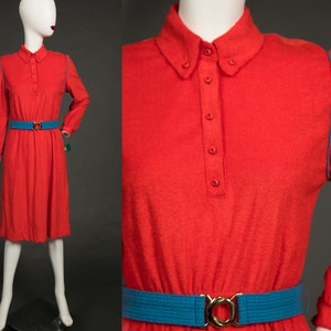 1980s NWT Red LF Petiite Division Of Leslie Fay Dress Long Sleeve Terrycloth - Small