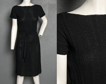 Classy 1950s Black Knit Dupont Orlon Dress by Kimberly  - Small, Medium