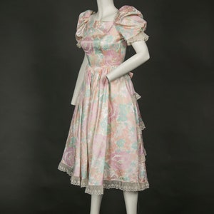Adorable 1980s Pink Dress w White and Green Floral Print Small image 5
