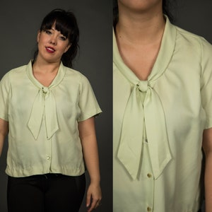 Années 1950 - Années 1960 Mint Green Alice Stuart Button Up Top Bow - Jusqu’à 3x