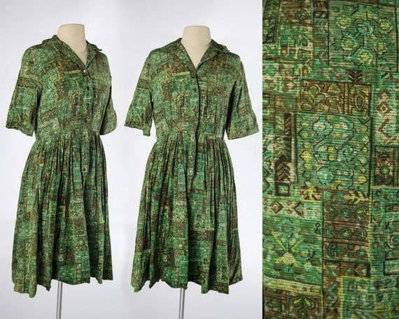 Beautiful 1950s - 1960s Abstract Green and Brown S