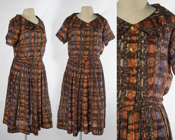 Pretty 1950s Brown Orange Purple Green Watercolor
