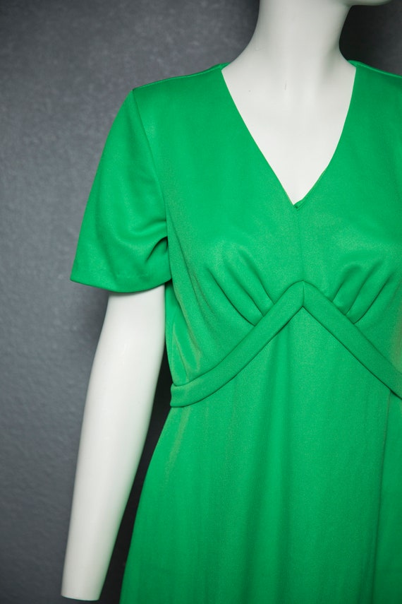 Fun 1970s Bright Green Maxi Dress Jacket Set Poly… - image 3
