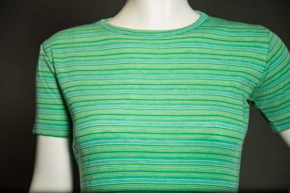 1970s Fine Knit Green Stripped T-shirt  - Medium - image 7