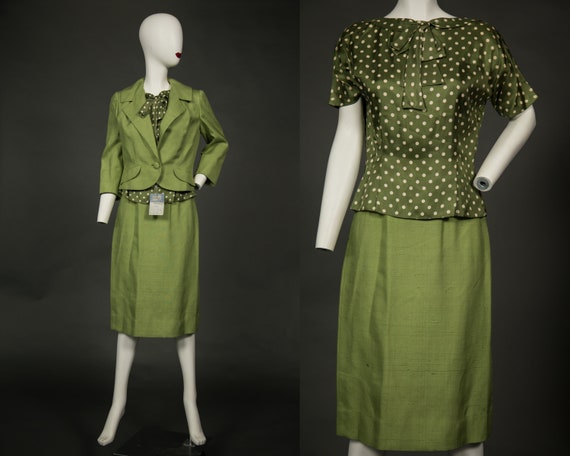 Amazing 1950s Rothmoor NWT 3 Piece Suit Green Sil… - image 1