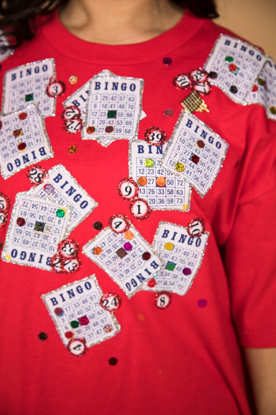 Fun 1990s Bingo Decorated Hanes Red T-shirt Unise… - image 10