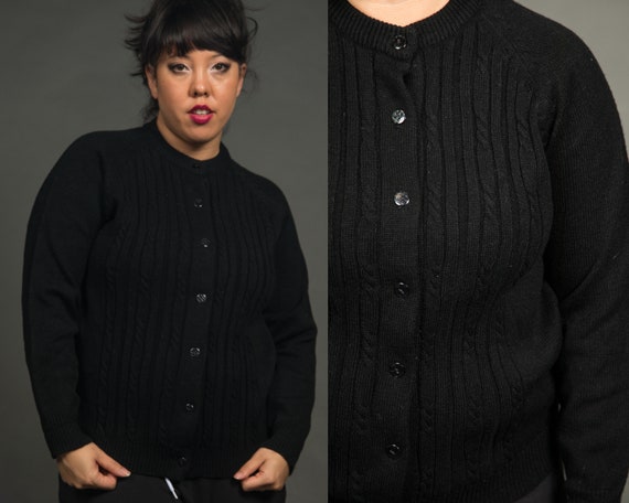 1960s - 1970s Helen Sue Black Cardigan - 1x, 2x