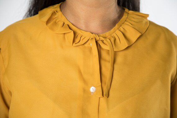 Lovely 1960s Mustard Yellow Button up Top w Ruffl… - image 7