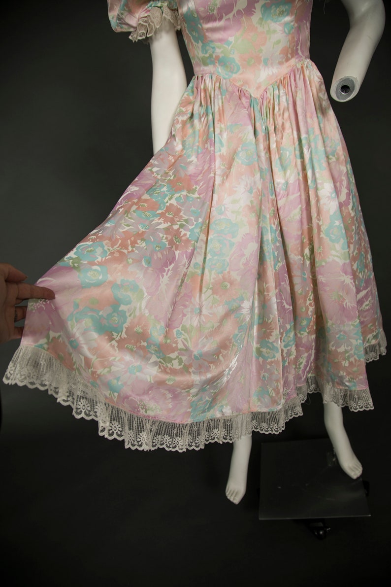 Adorable 1980s Pink Dress w White and Green Floral Print Small image 4