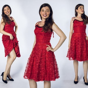 Sassy 1950s Red Lace Can Can Style Can Can Girl Dress - X-Small, Small