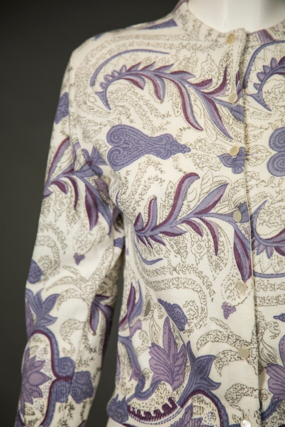 1950s Cream And Purple Cardigan Sweater Grapes Vi… - image 7