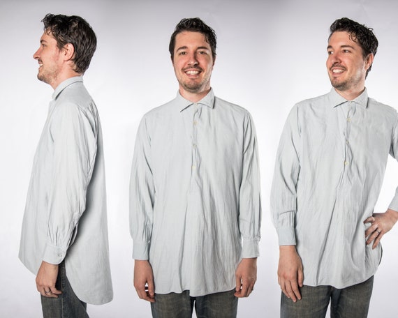 1940s Euro German Light Blue Smock Popover Top - M
