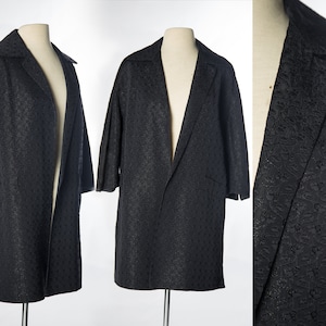 Beautiful  1960s Black Coat with Shiny Thread and 3/4 Sleeve by Harol Crest of California - Open