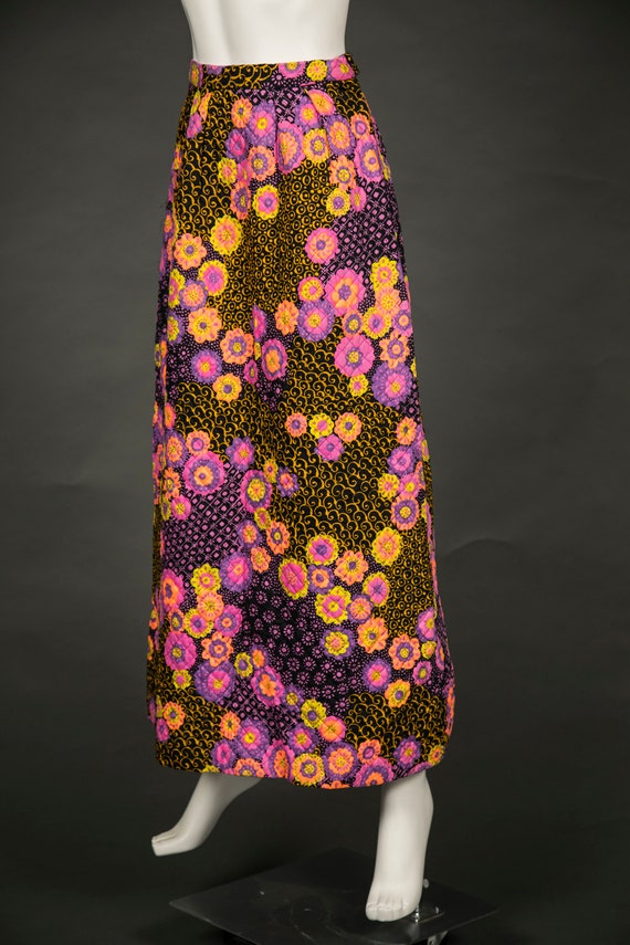 1960s Alex Coleman Neon Pink Purple Quilted Skirt… - image 4