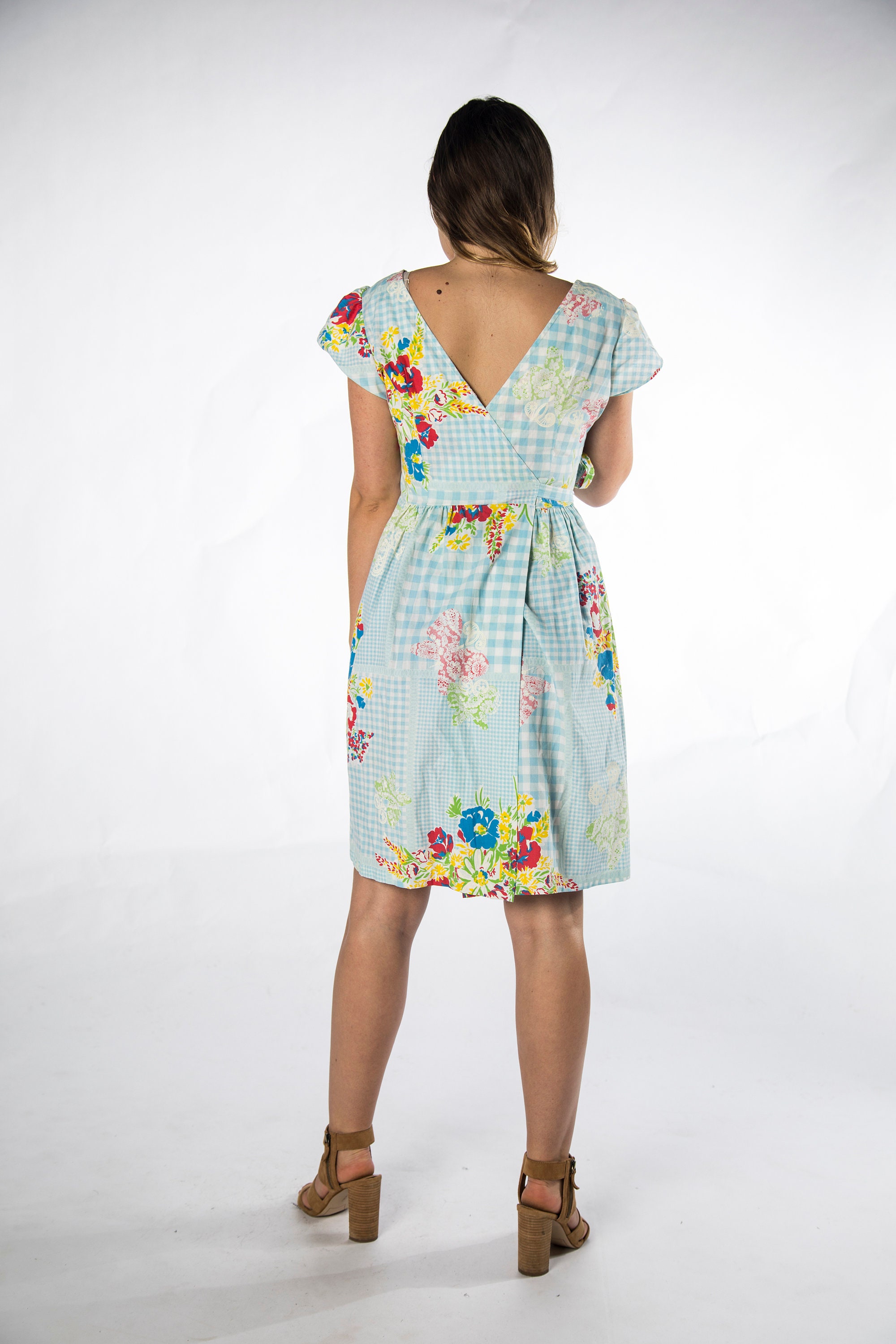 Cute 1970s Baby Blue Wrap Dress With Floral Design by the Etsy UK