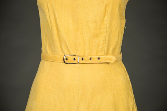 1940s - 1950s Yellow Corduroy Fit N Flair Dress  … - image 4