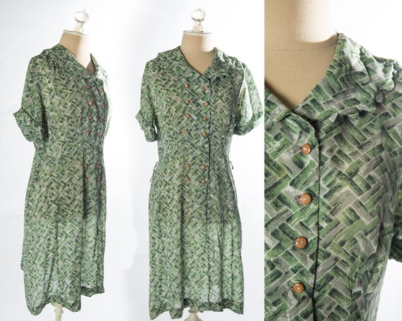 Pretty 1950s Green Block Shirt Semi Sheer Shirt Dr