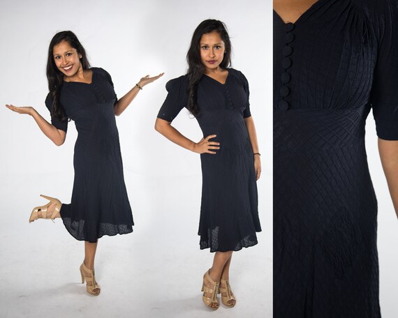 Amazing 1930s Sheer Navy Blue Matelasse Semi Sheer