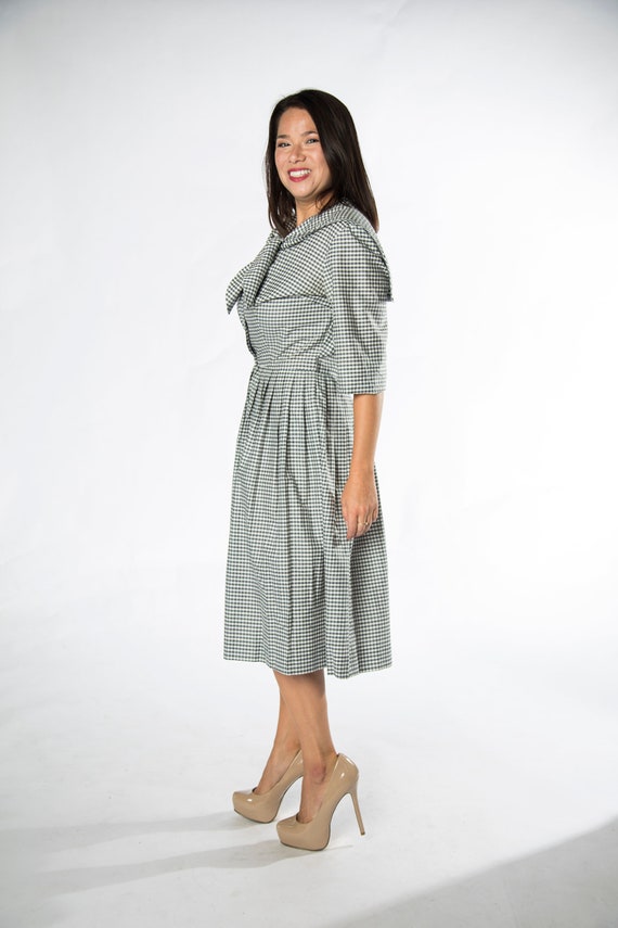 Adorable 1950s Grey and White Gingham Checkered D… - image 5