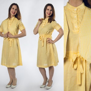 Adorable 1970s Yellow Checkered Dress and Vest by Jodeen Originals - Medium