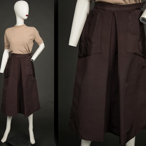 1950s Brown A Line Skirt W Fabulous Pockets - Extra Small