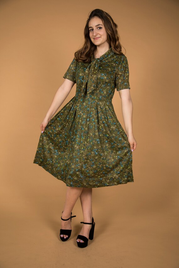 Cute 1960s Green Bubble Circle Design Dress Pussy… - image 2