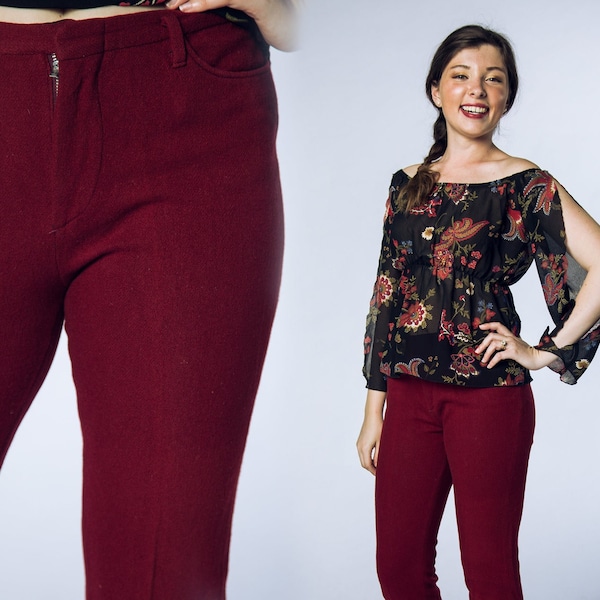 1950s - 1960s H.I.S. for Her Red Maroon Capri Pants - Pedal Pushers - Skinny Fitted Capri Cigarette Pants- Small