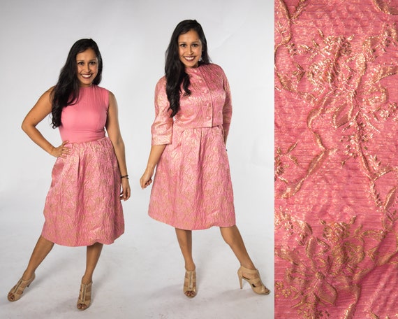 1960s Lanz Silk Pink and Gold Embroidery Two Piec… - image 1