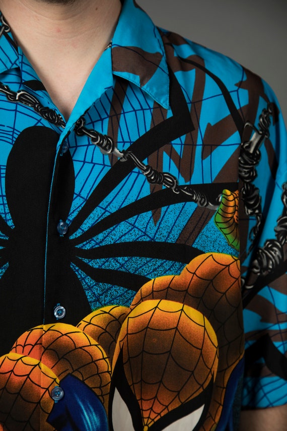 1990s Spiderman Blue button Up Short sleeve by Di… - image 9