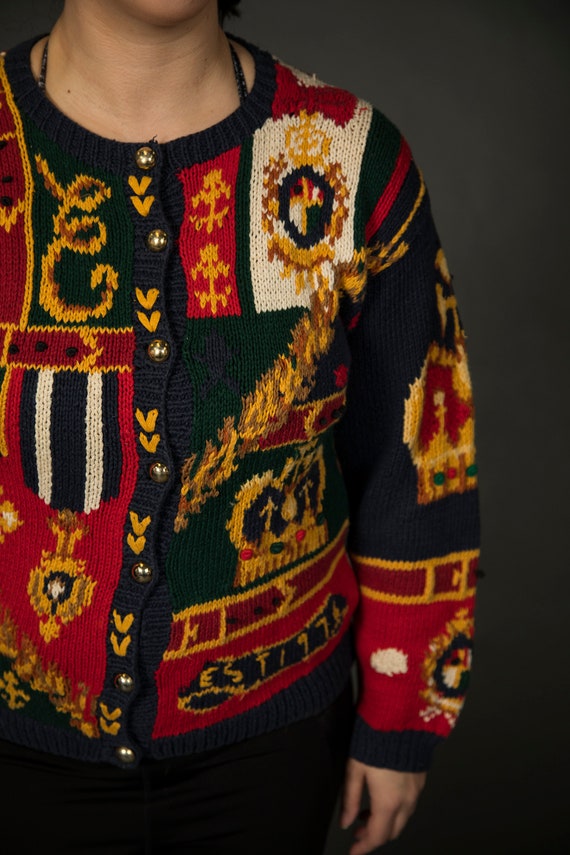 1990s The Eagle's Eye Crown Sweater Cardigan Roya… - image 5