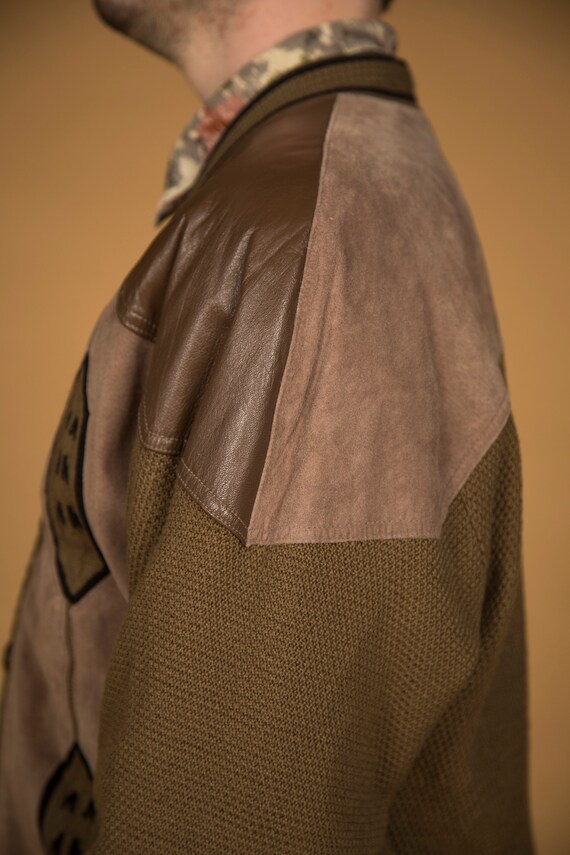 1980s MAXINI COLLEZIONE Brown Leather and Knit Oversized Jacket